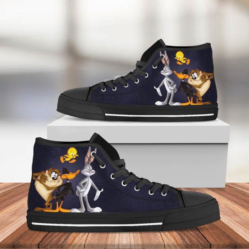 Looney Tunes Bugs Bunny Daffy Duck Casual High Top Cartoon Shoes Movie High Top Film Shoes Custom Shoes Black High Top Shoes