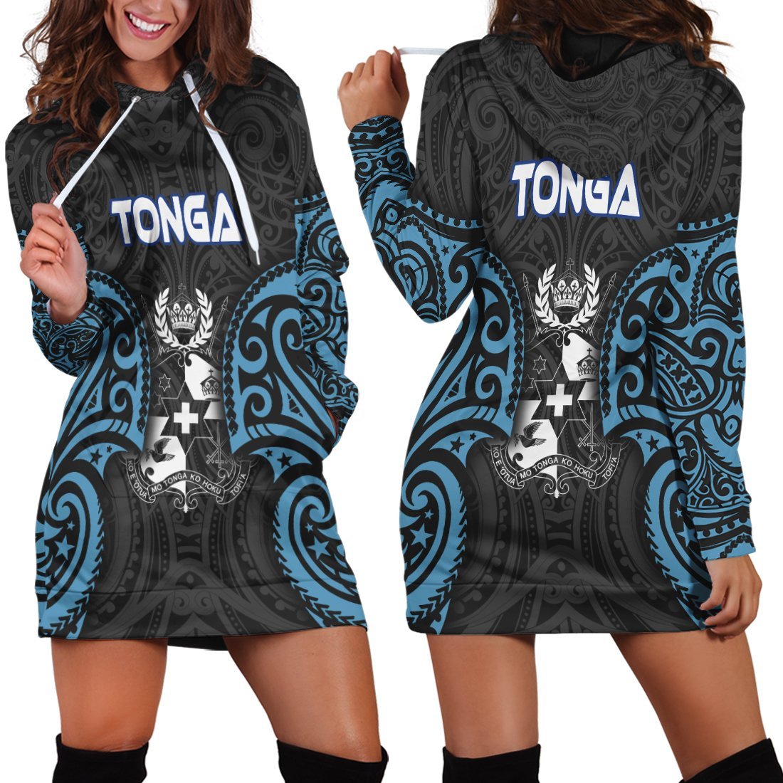 Tonga Polynesian Tongan Spirit Blue Hoodie Dress