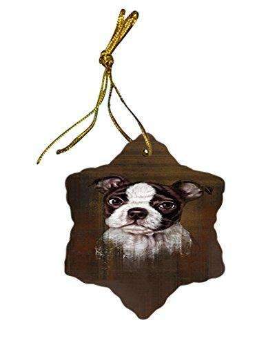 Rustic Boston Terrier Puppy Star Porcelain Ornament Spor48203