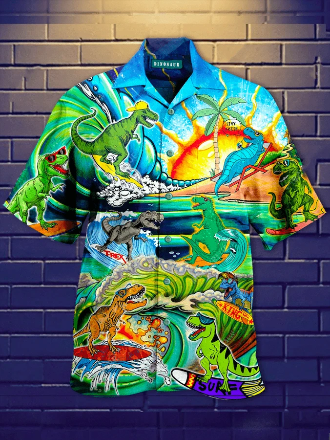 Funny Dinosaur Surfing On The Summer Beach Hawaii Shirt Unisex Adult Ha43044