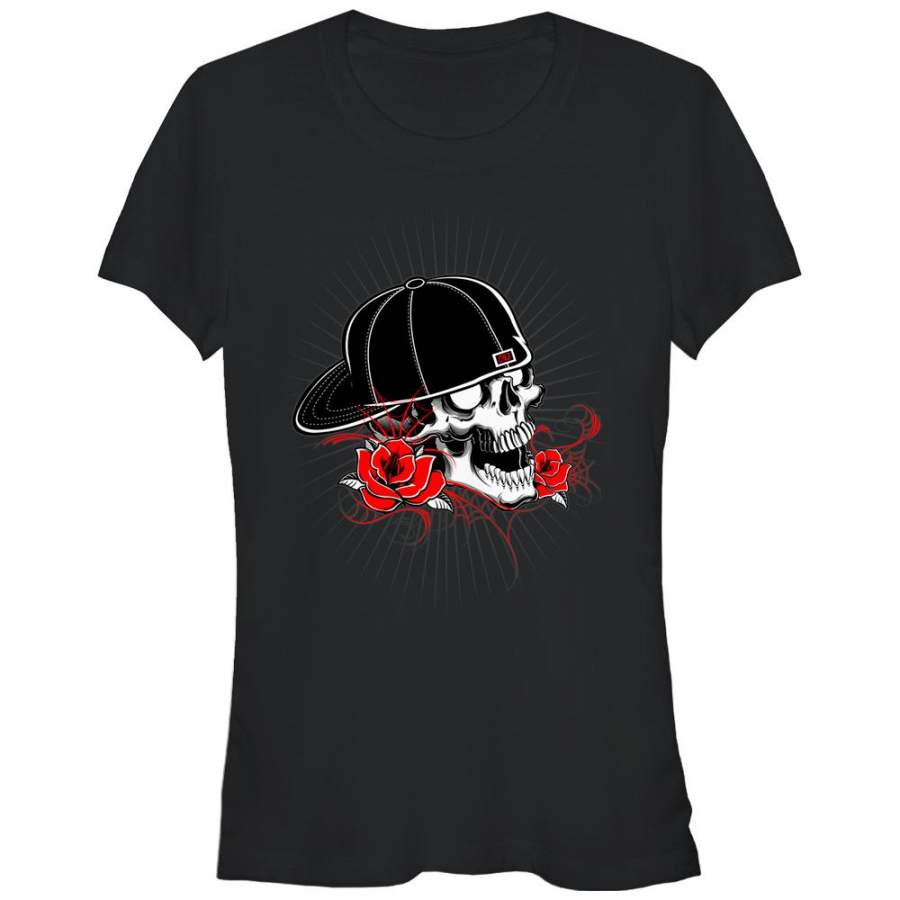 Aztlan Junior’s Baseball Hat Skull and Roses  T Shirt Black S