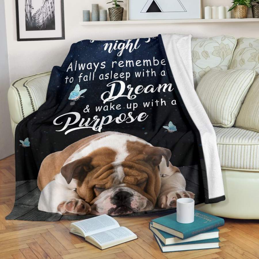 English Bulldog Goodnight blanket – Always remember to fall as sleep with a dream – Birthday, Christmas gift for friends, dog lovers