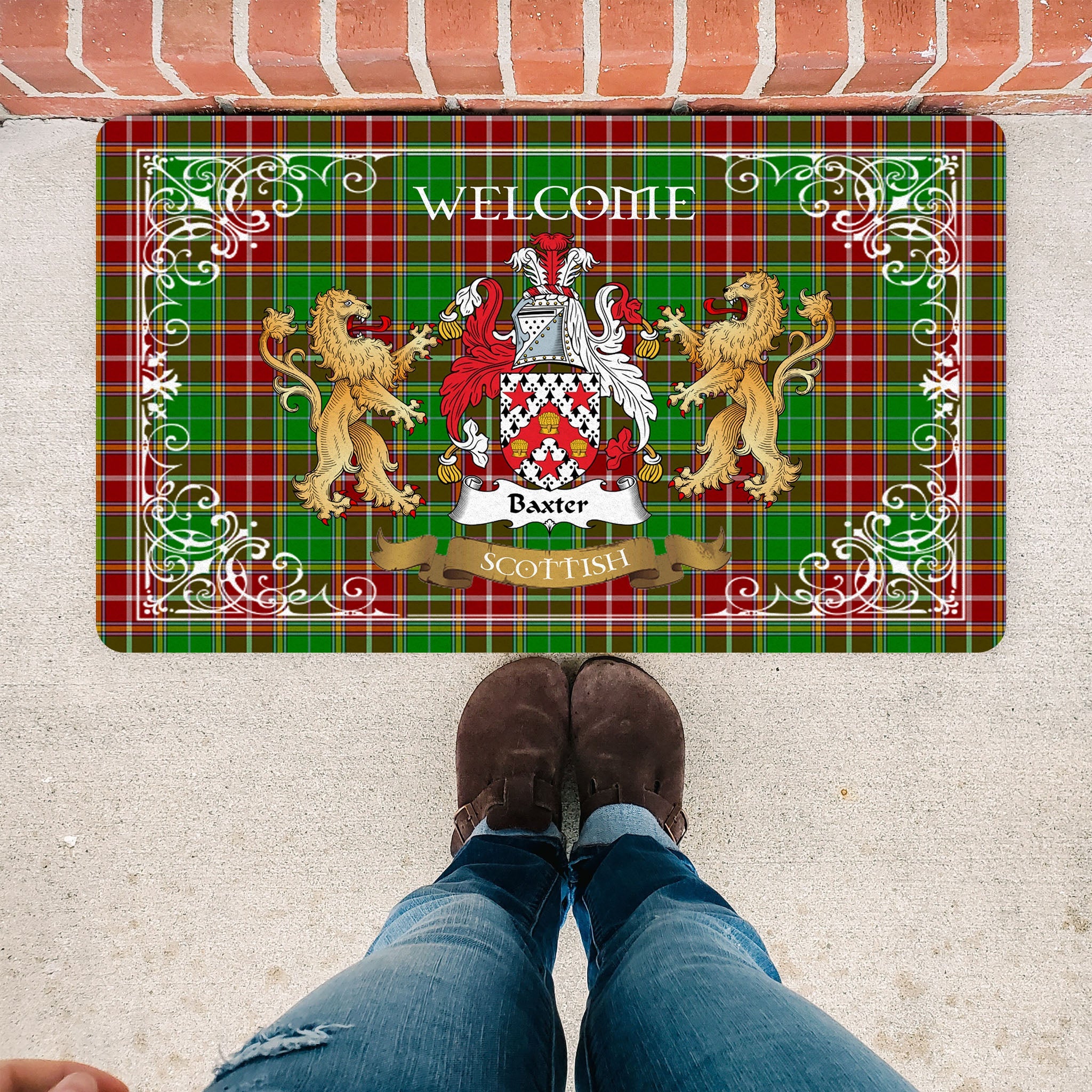 Scotstee Shop Tartan Door Mat The Family Baxter Modern Scottish Plaid Doormat, Welcome Mat, Christmas Door Mat