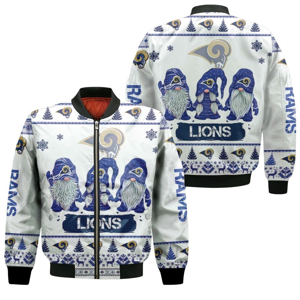 Christmas Gnomes Los Angeles Rams Ugly Christmas 3D Bomber Jacket