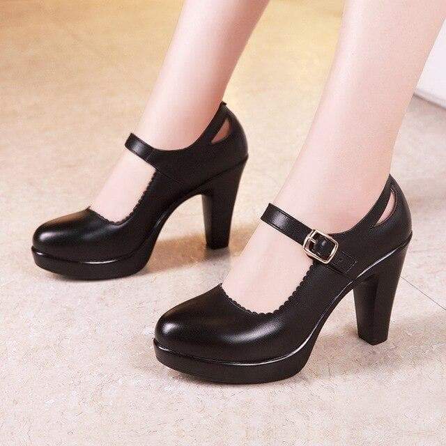 Block Heel Platform Shoes Women Pumps Black Shoes