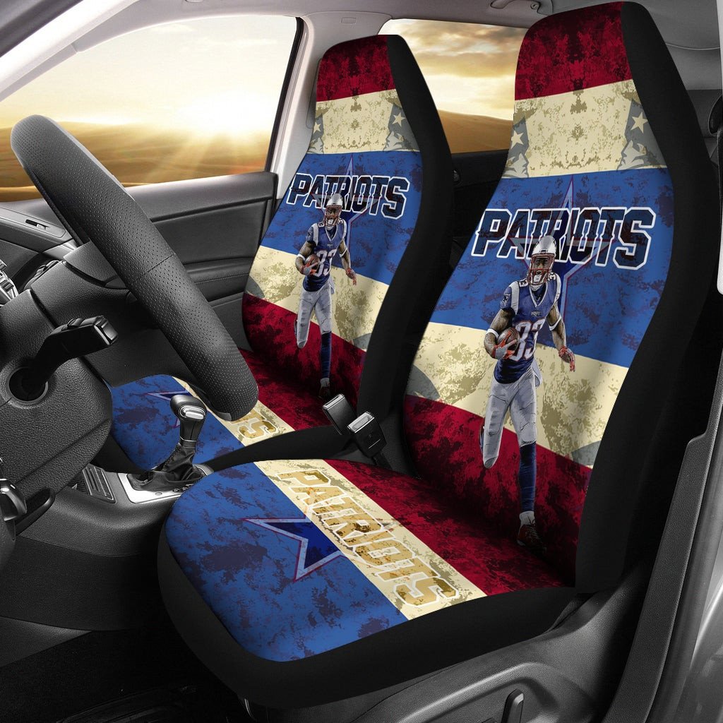 New England Patriots American Football Team  Dwayne Allen Holding Rugby Ball And Running Car Seat Covers