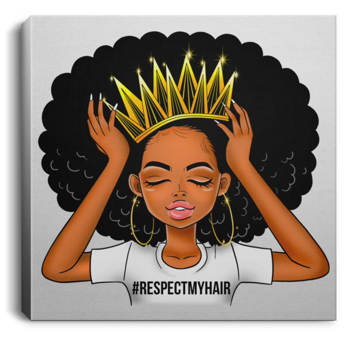 African American Canvas – Respect My Hair Cute Black Women Wear A Crown For Living Room Home Decor