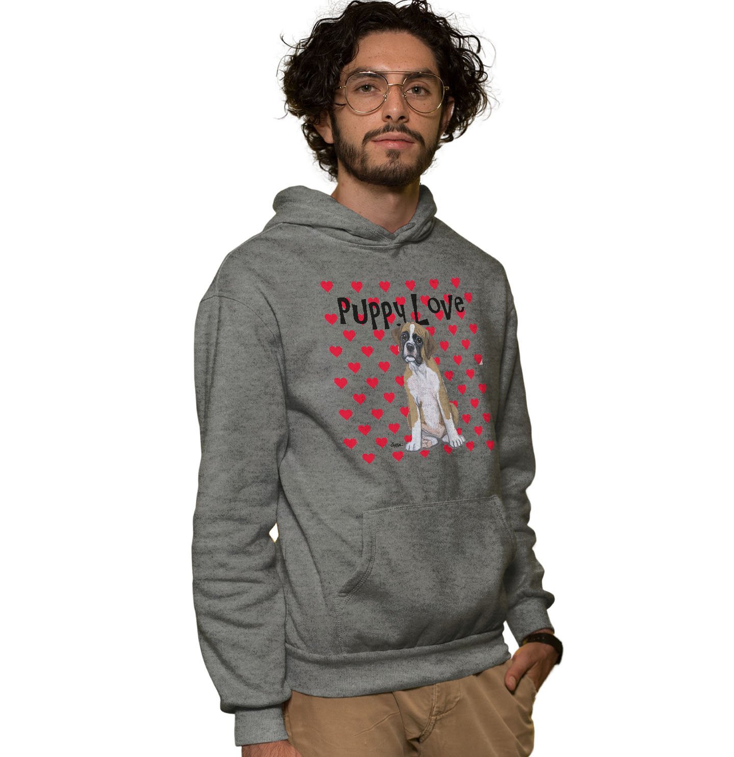 Boxer Puppy Love – Adult Unisex Hoodie Sweatshirt