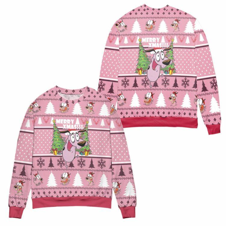 Courage The Cowardly Dog Merry Xmas Ugly Christmas Sweater – All Over Print 3D Sweater – Pink
