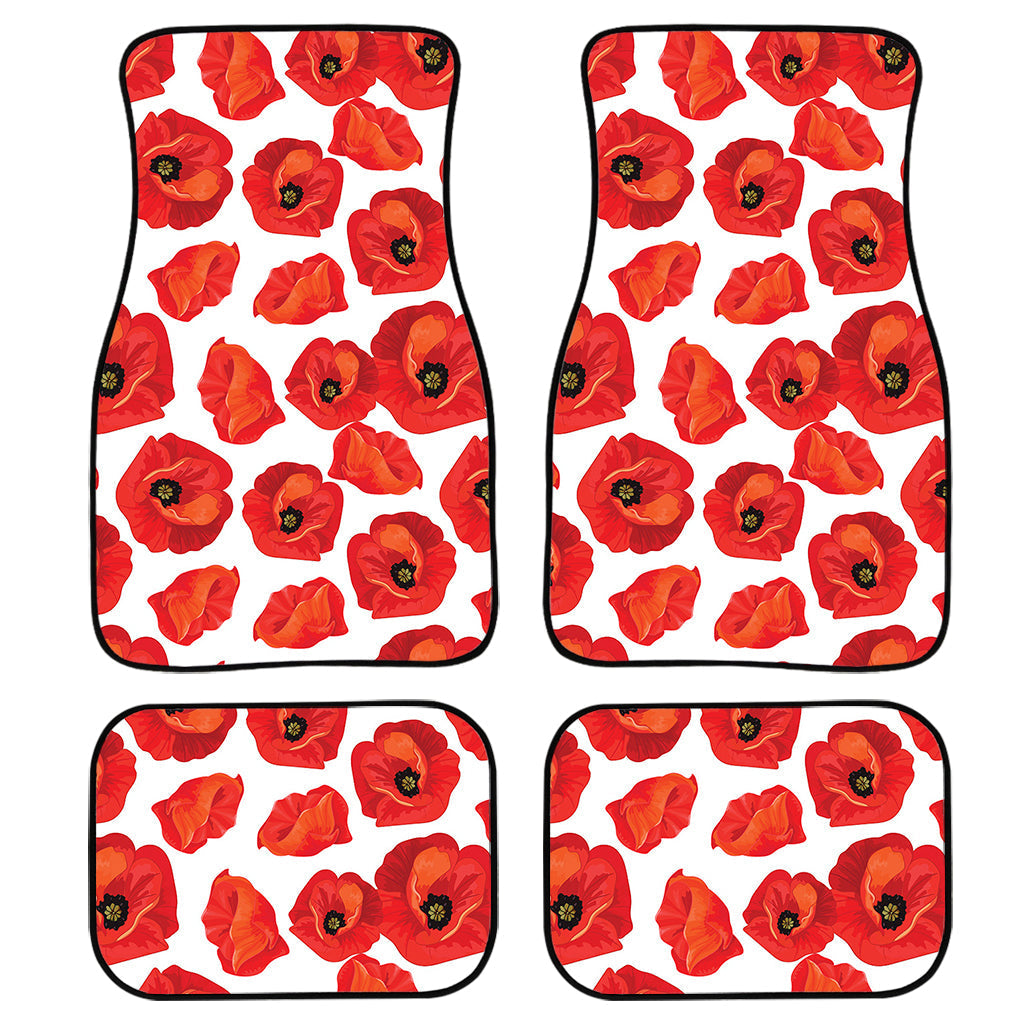 Red Poppy Pattern Print Front And Back Car Floor Mats, Front Car Mat