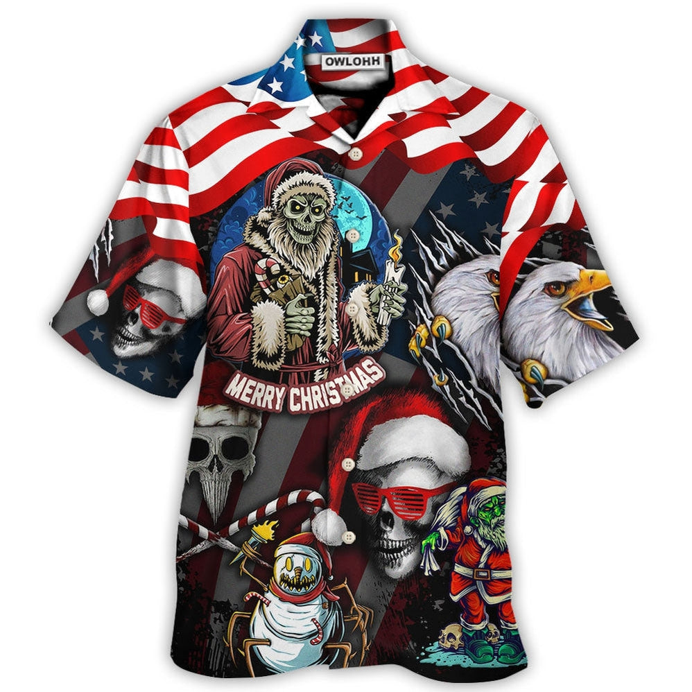 Skull Christmas Us Flag Skeleton And Eagle Xmas Vibe Hawaii Shirt Ha16103