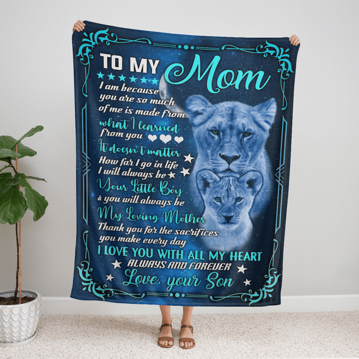 To My Mom Lion Son Fleece Blanket Family Gift Home Decor Bedding Couch Sofa Soft And Comfy Cozy