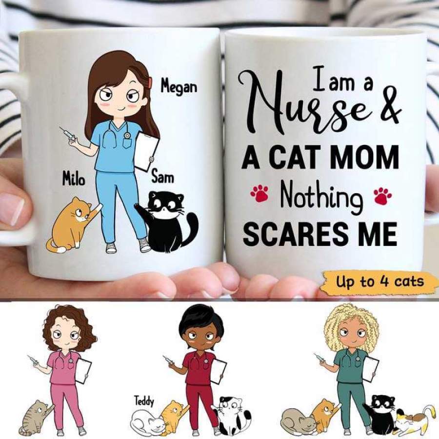 Chibi Nurse And Cat Mom Personalized Mug