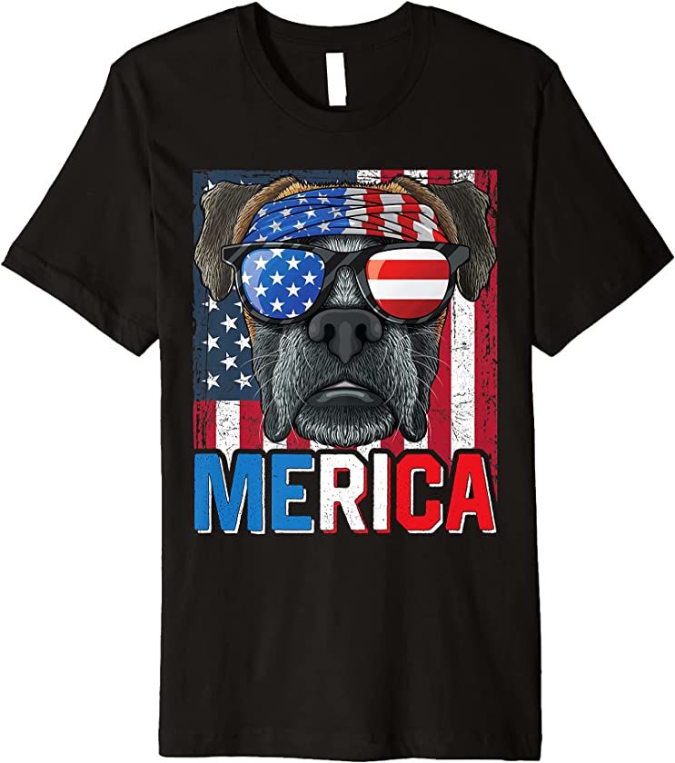 Boxer Merica Flag 4th of July Dog American Puppy Patriotic Premium T-Shirt