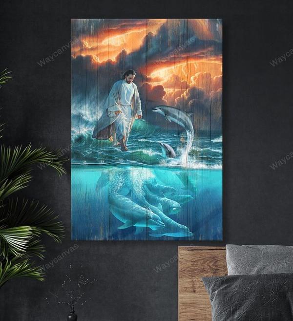 Jesus And Beautiful Dolphin Jesus Portrait Canvas Print – Poster And Canvas Art Wall Decor