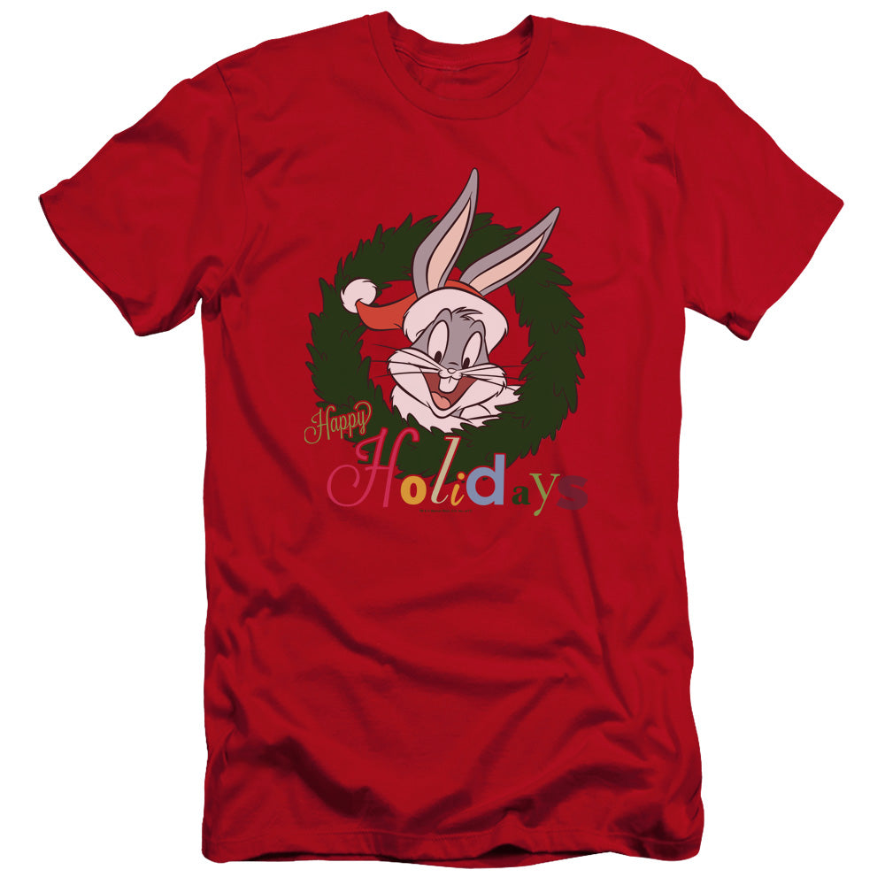 Looney Tunes Holiday Bunny Premium Bella Canvas Slim Fit Mens T Shirt Red