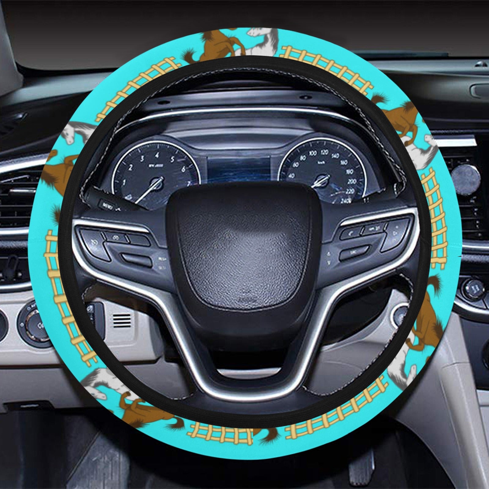 Horse Couple Love Print Design Lks309 Steering Wheel Cover With Elastic Edge