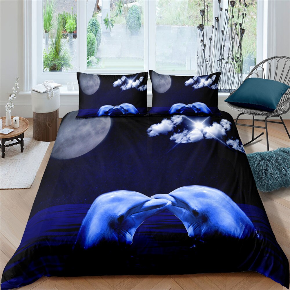 3D Duvet Cover Sets S Cover S Bedding Set King Queen Twin Double Single Size Blue Sea Dolphin Bed Cover 90/135/150