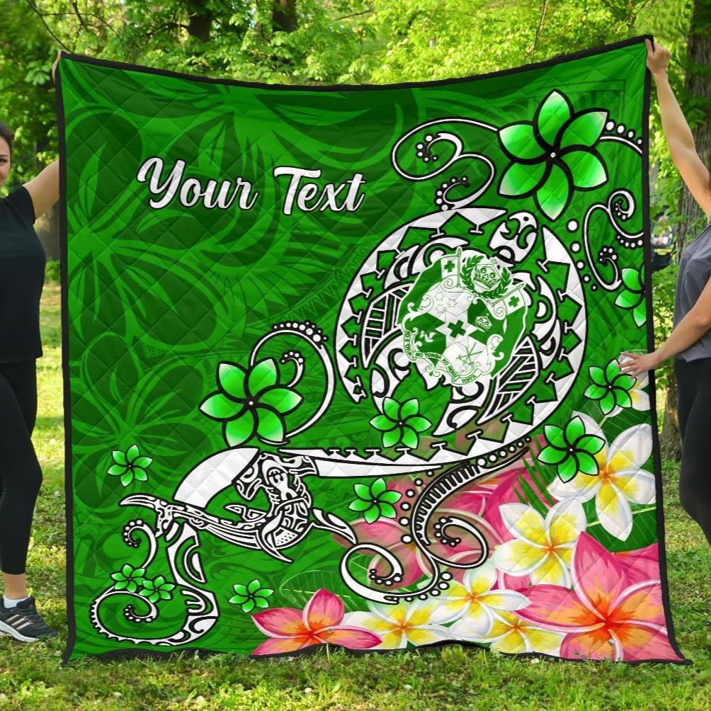 Tonga Custom Personalised Premium Quilt – Turtle Plumeria (Green) – BN18