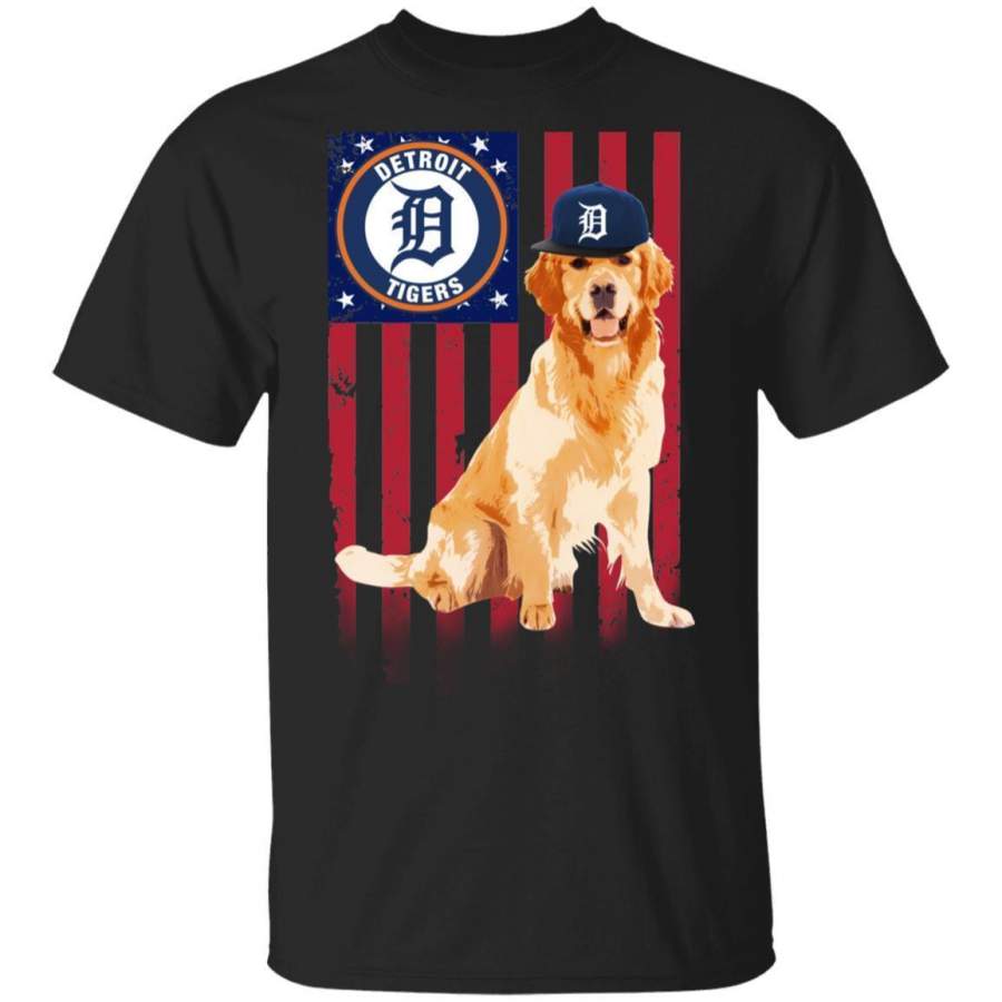 Detroit Tigers Golden Retriever USA Flag T-Shirt Fan Gift Idea HT209