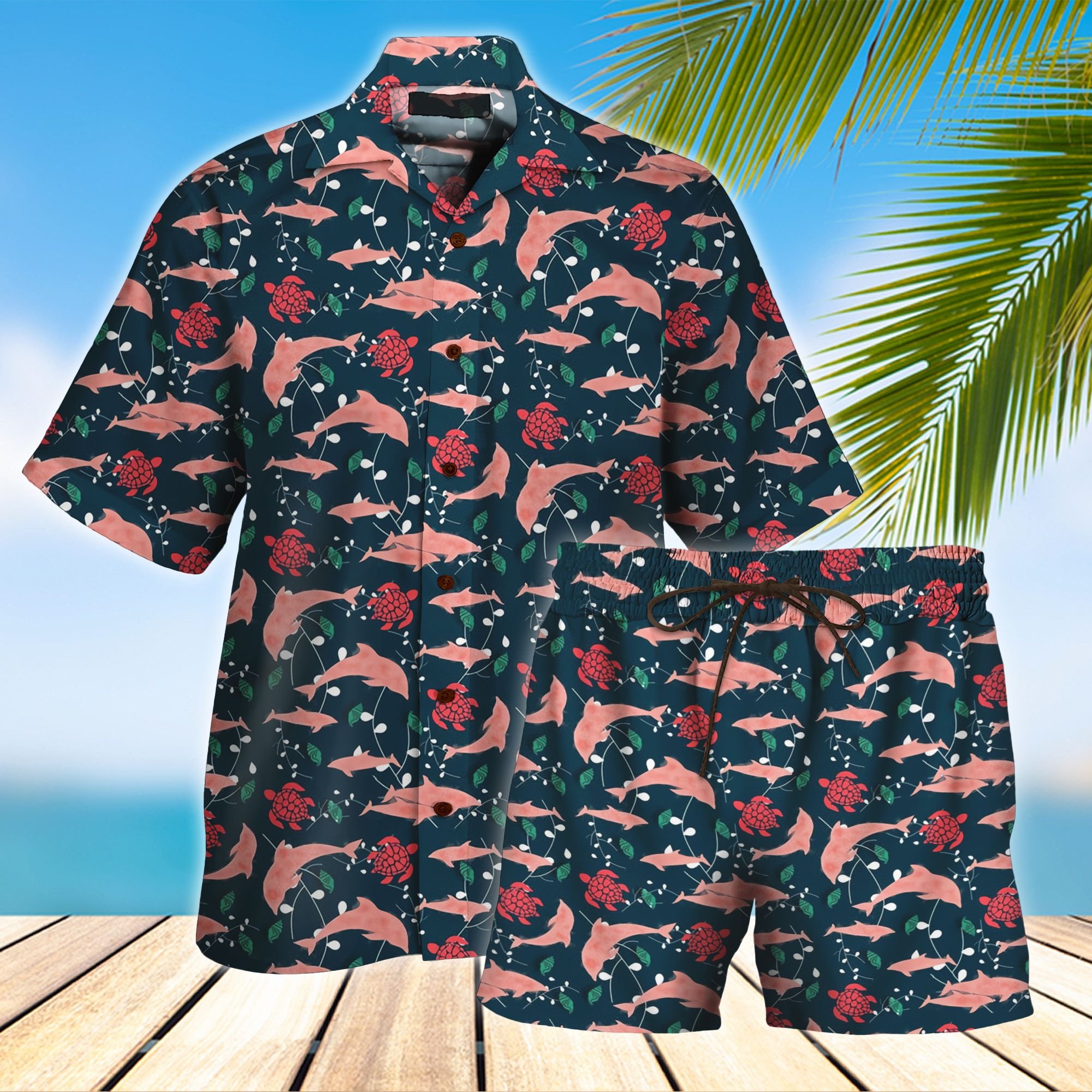 Dolphin All Over Printed Hawaii Shirt And Short Ha95702