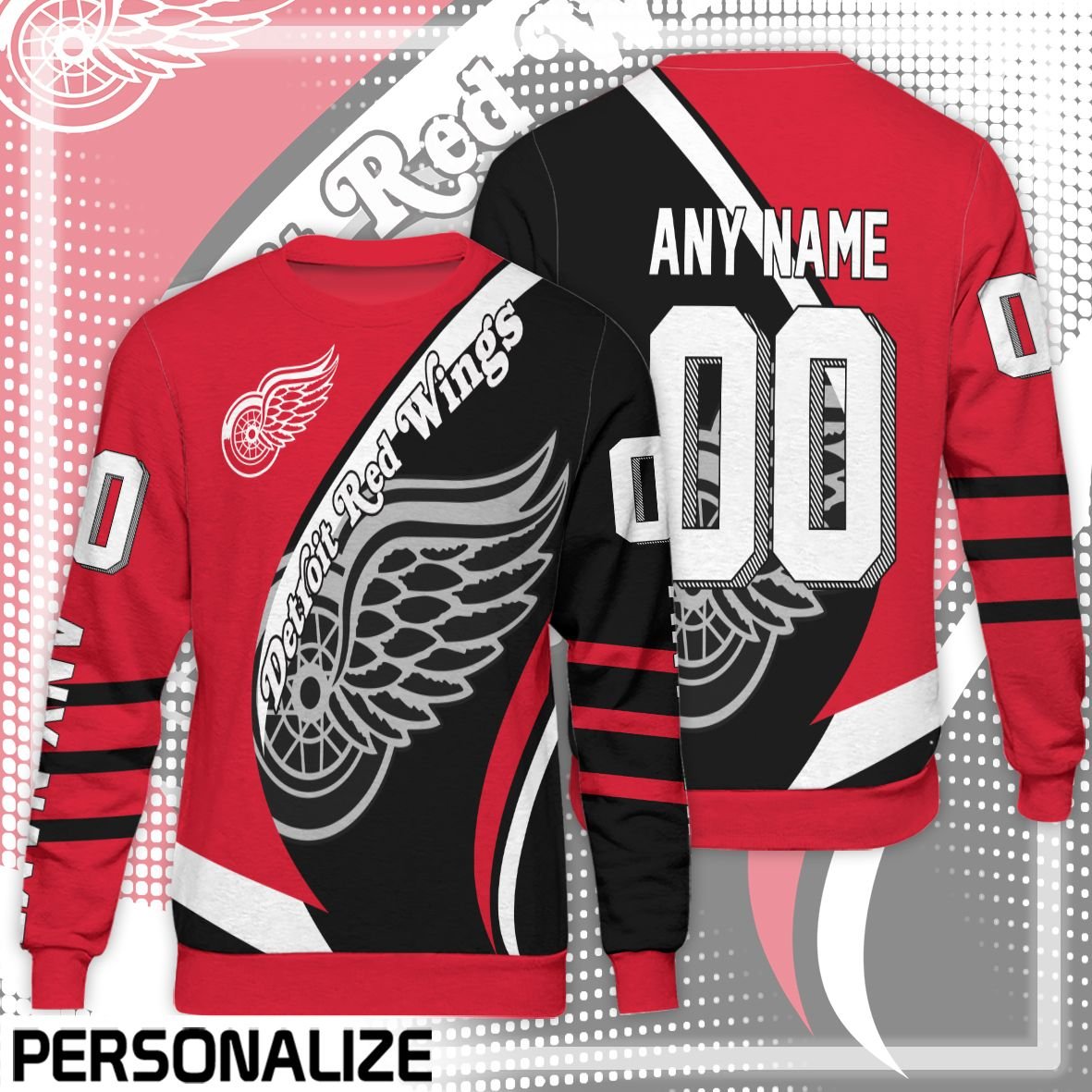 Detroit Red Wings Custom Name Number Red Black Gift For Fan 3D Full Printing Sweatshirt