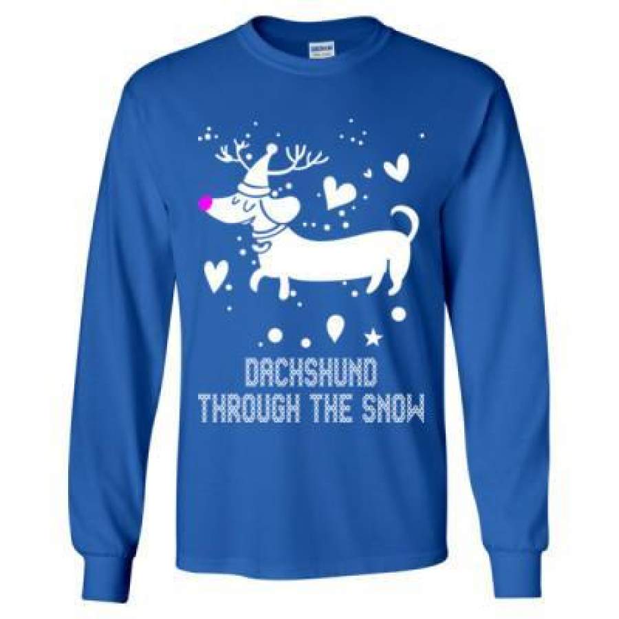 AGR Dachshund Through The Snow Xmas Ugly Christmas Sweater – Long Sleeve T-Shirt