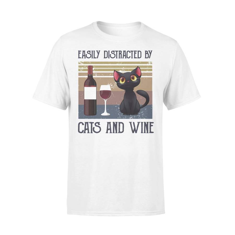 Easily Distracted By Cats And Wine Vintage T-shirt