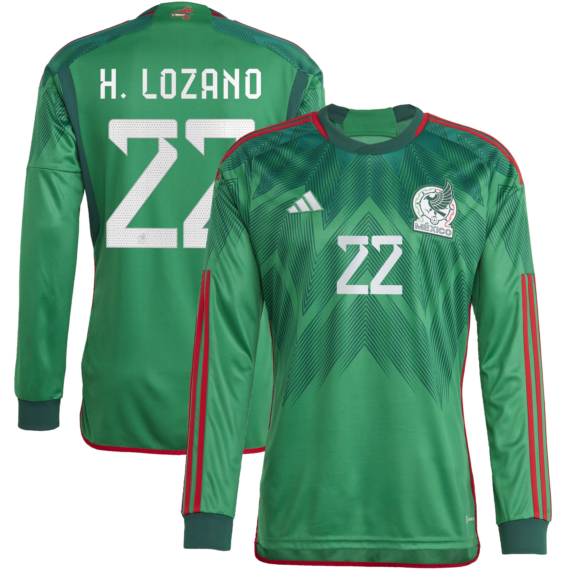 Hirving Lozano Mexico National Team 2022/23 Home Long Sleeve Replica Jersey – Green