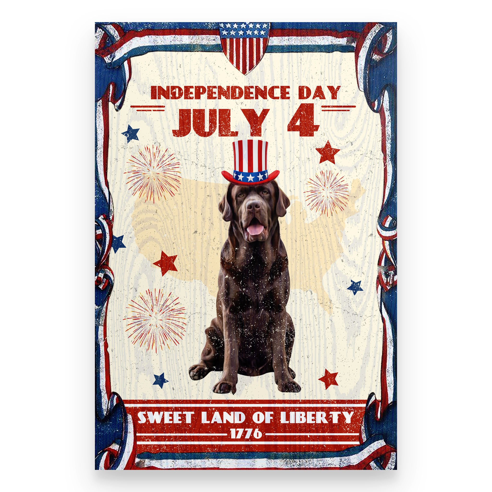 Labrador Retriever Independence Day July 4th Sweet land of liberty 1776 – Standard Poster – 12”x18” 16”x24” 24”x36” 27”x40” 1207
