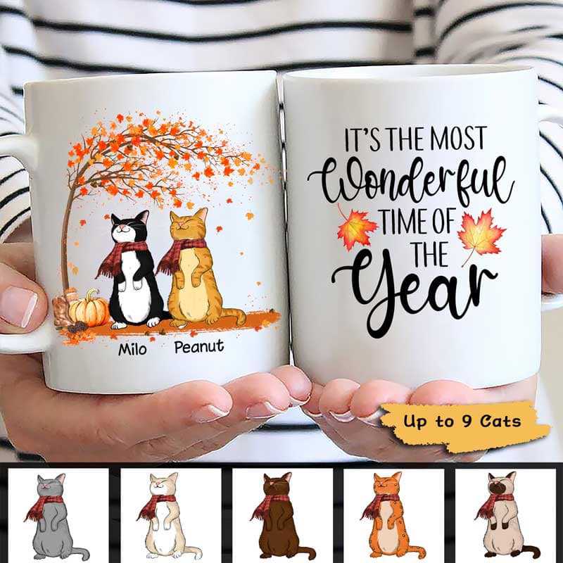 Standing Cats Under Tree Fall Season Personalized Mug