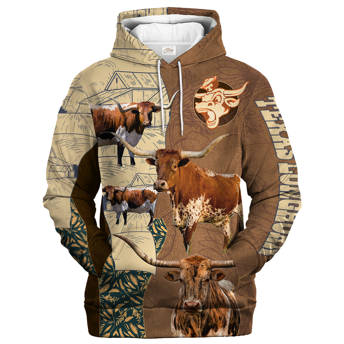 Texas Longhorn In Barley Farm Hoodie, Texas Longhorn Hoodie 3D Print