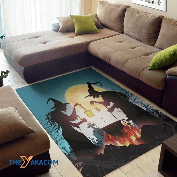 Witch In Halloween And Cauldron Rectangle Area Rug Floor Decor