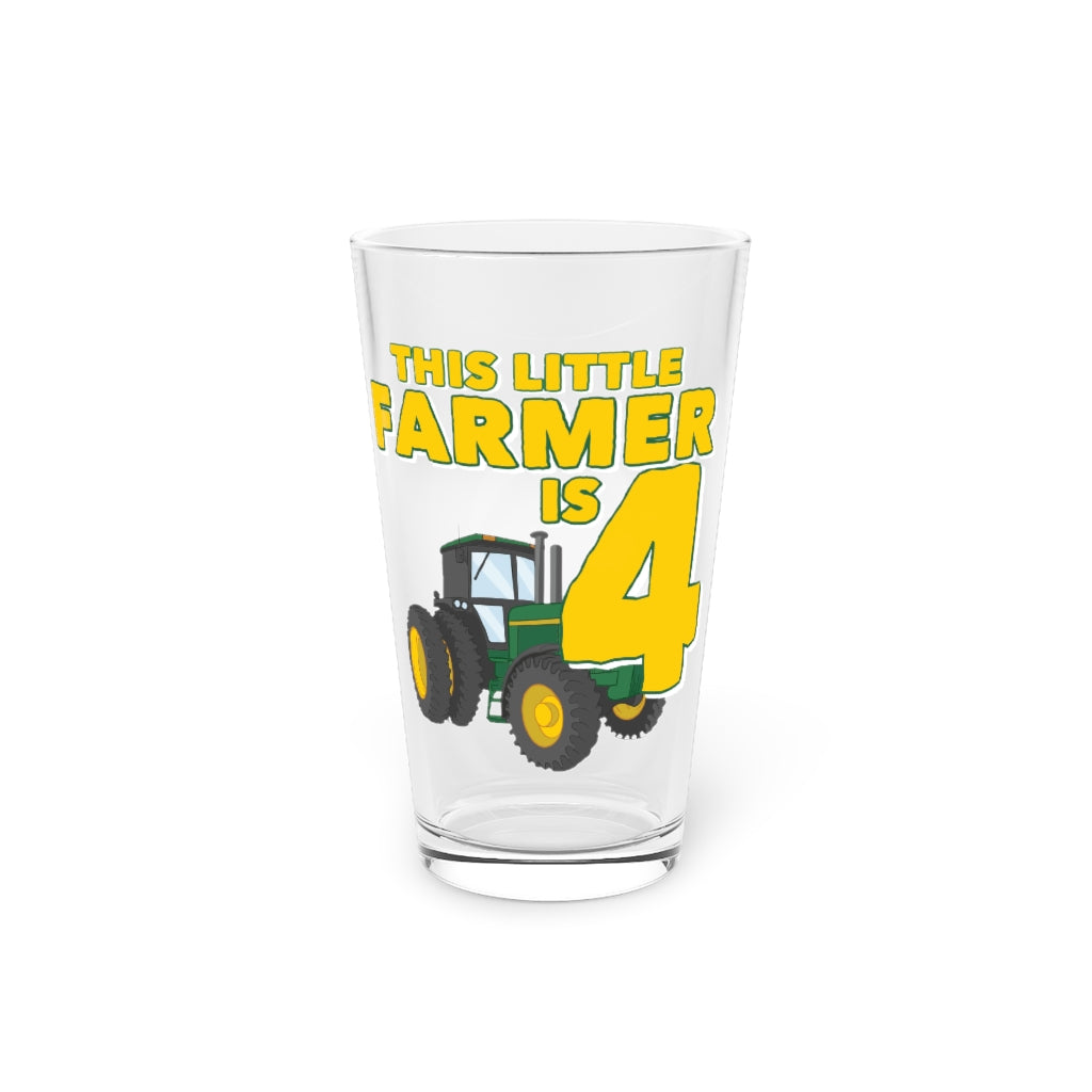 Beer Glass Pint 16Oz Humorous This Little Farmer Is 4 Birthdays Tee Shirt Gift | Hilarious Big