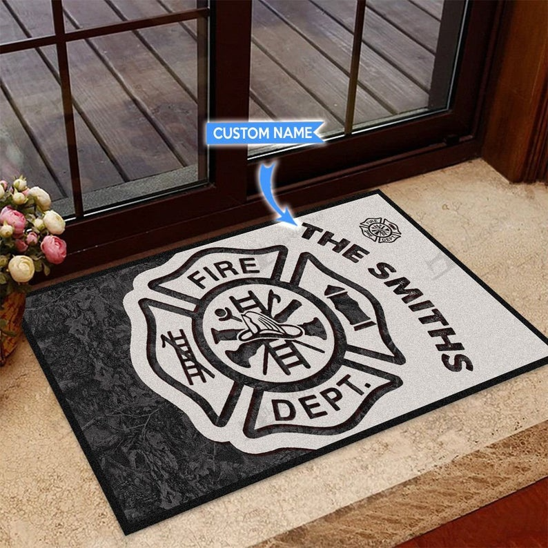 Black Firefighter Personalized Doormat Personalized Doormat Rug