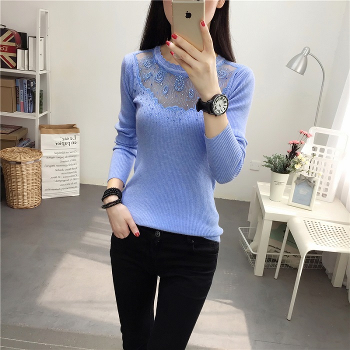 2022 Lace Wave O-Neck Autumn Pullovers Sexy Hollow Out Winter Bodycon Sweater Ladies White Elasticity Diamond Long Sleeve Jumper alx