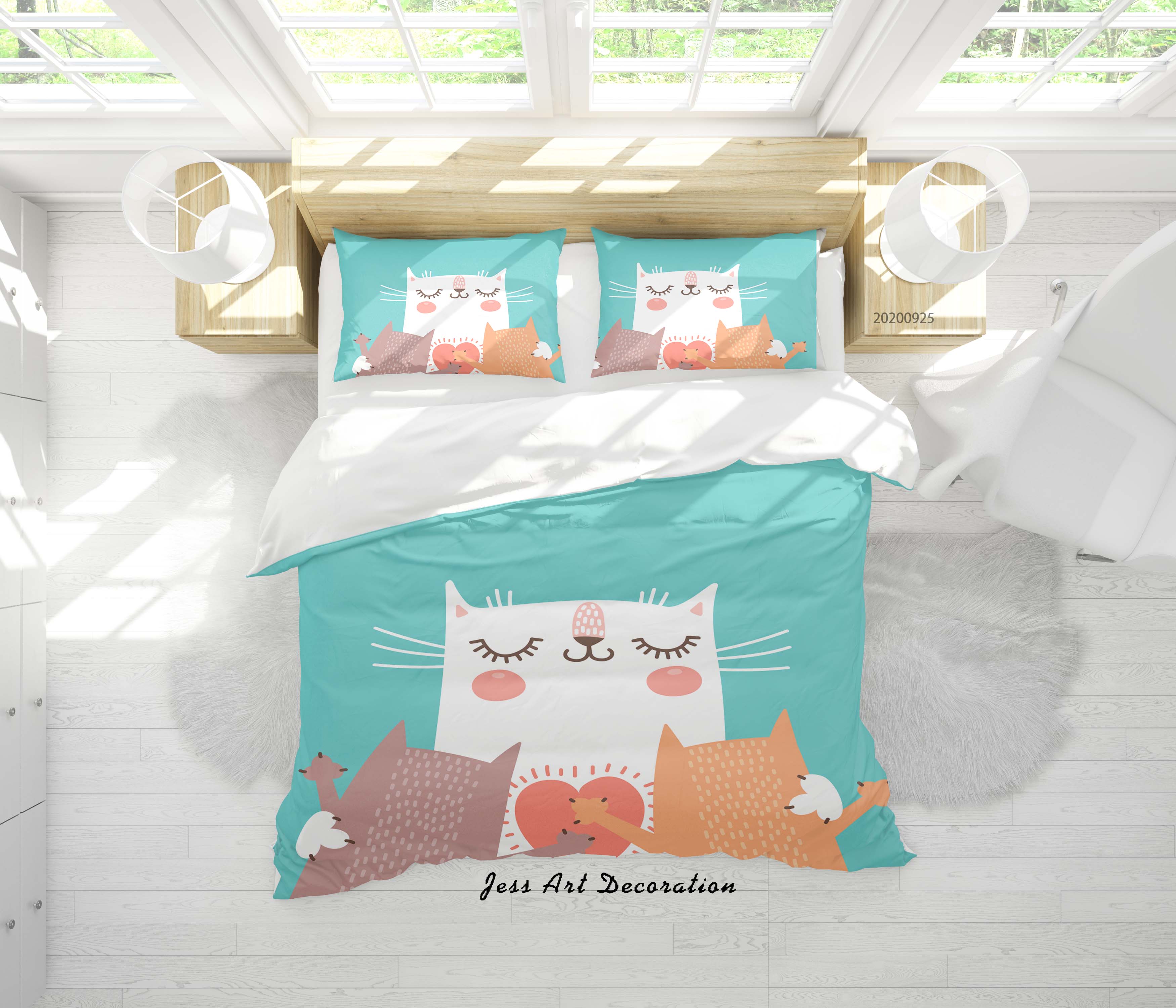 3D Cartoon Animal Cat Pattern Quilt Cover Set Bedding Set Duvet Cover Pillowcases Wj 6468