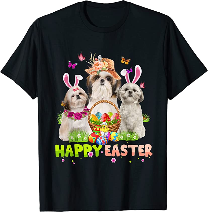 Cute Shih Tzu Easter Day Bunny Eggs Easter Costume T-Shirt