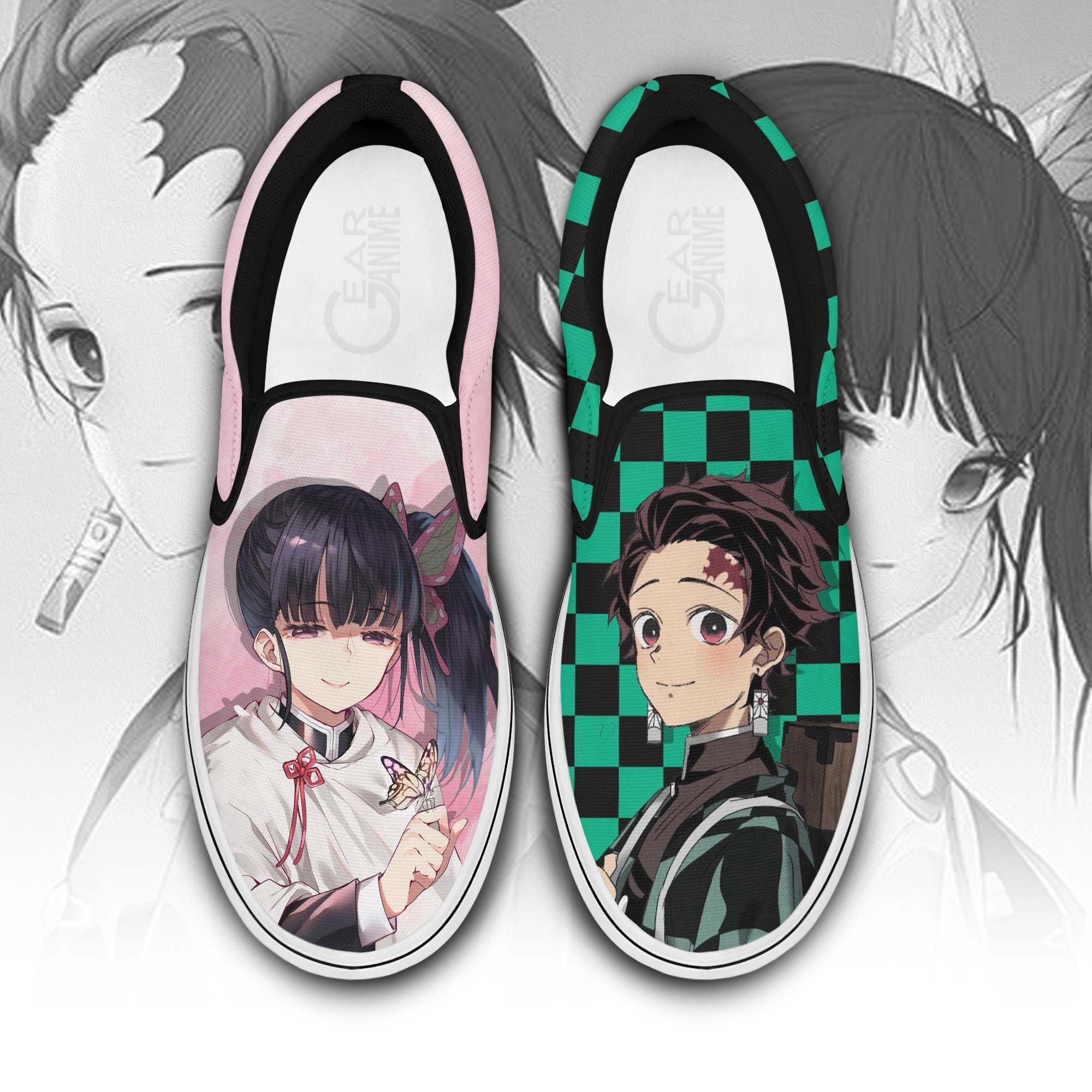 Tanjiro And Kanao Slip On Sneakers Demon Slayer Custom Anime Shoes Unisex Men Women