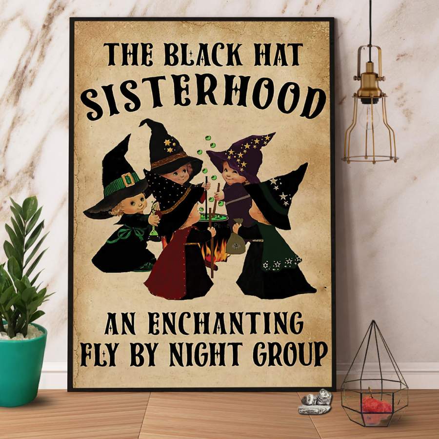 Baby witch black hat sisterhood Halloween paper poster no frame/ wrapped canvas wall decor full size