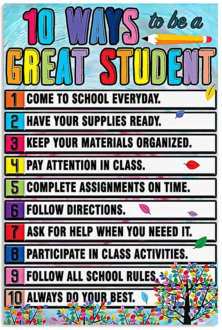 Vintage Teacher – 10 Ways To Be A Great Student Poster Art Print      Home Decor Gift For Men Women Family Friend On Birthday Xmas