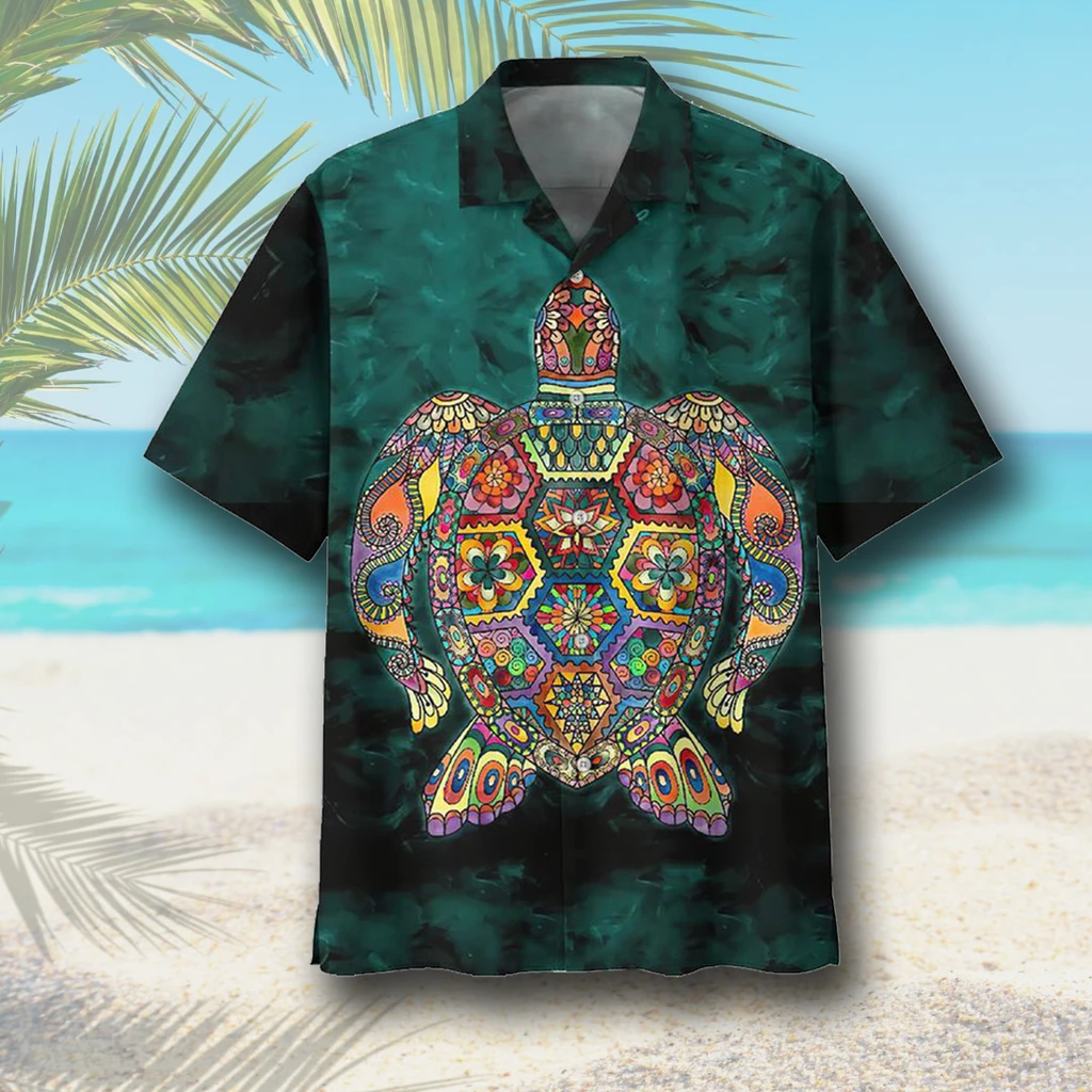 Colorful Mandala Sea Turtle Print Polyester Hawaii Shirt Ha21671