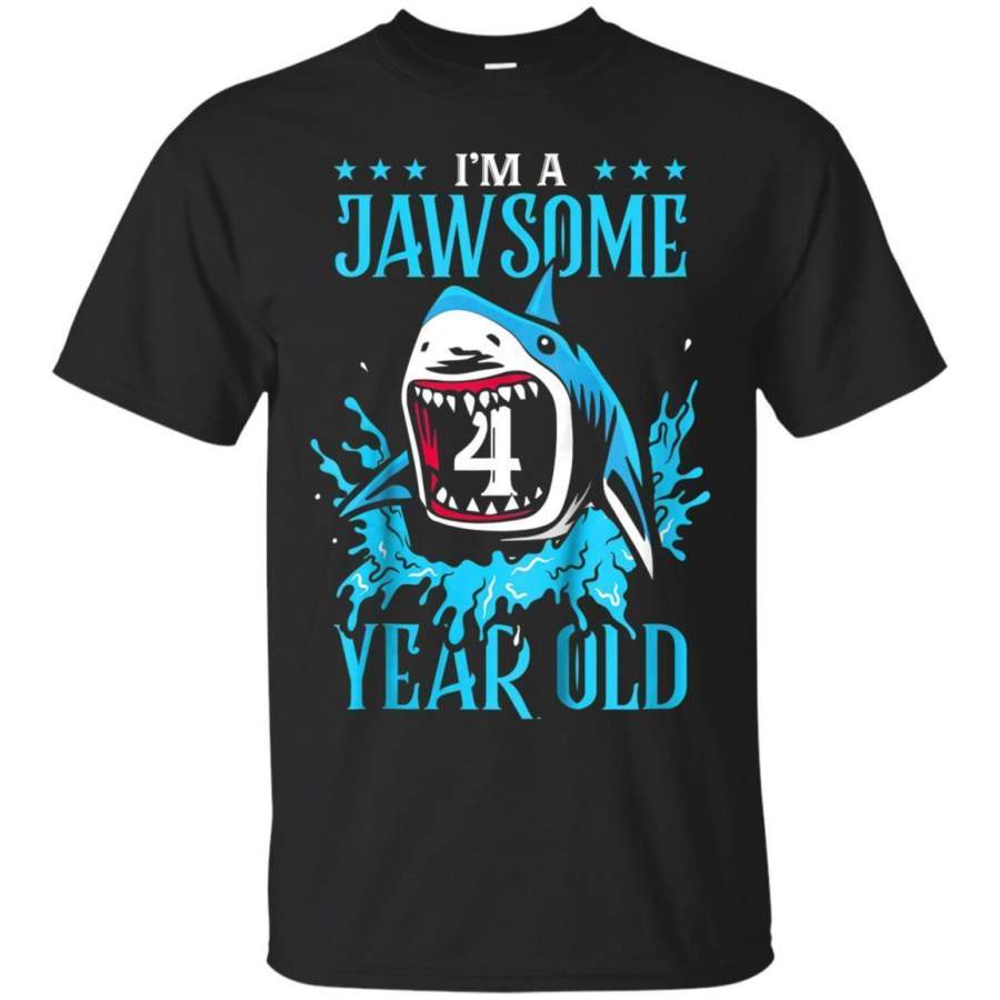 AGR Kids Im A Jawsome 4 Year Old Funny Shark Tshirt Birthday Kids Jaq T-shirt