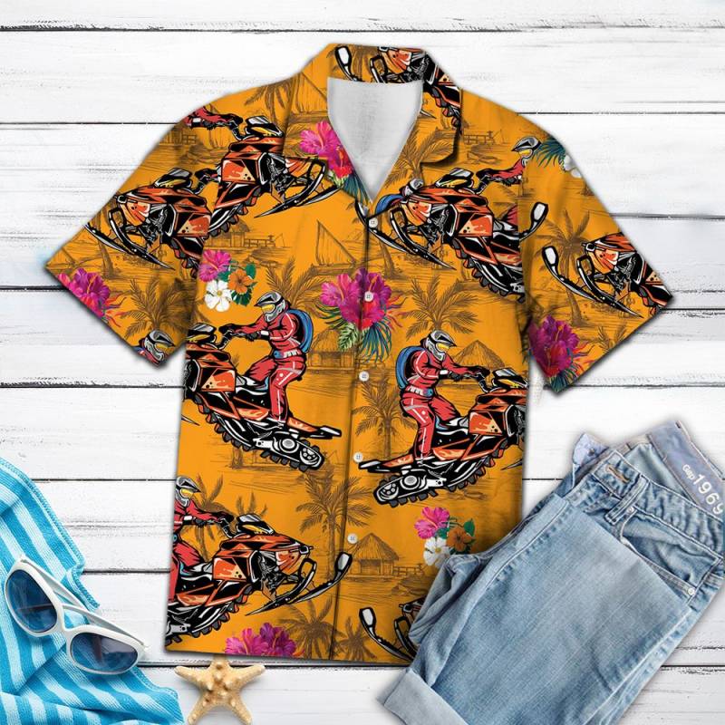 Snowmobiling Tropical Flowers Hawaii Shirt Ha107563