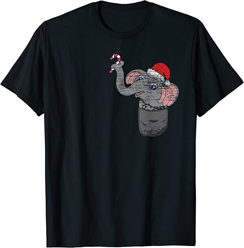 Merry Xmas Cute Africa Zoo Animal Christmas Pocket Elephant T-Shirt