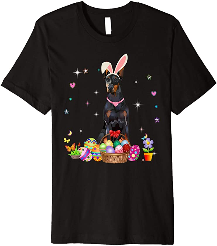 Cute Doberman Pinscher Easter Day Bunny Eggs Easter Womens Premium T-Shirt