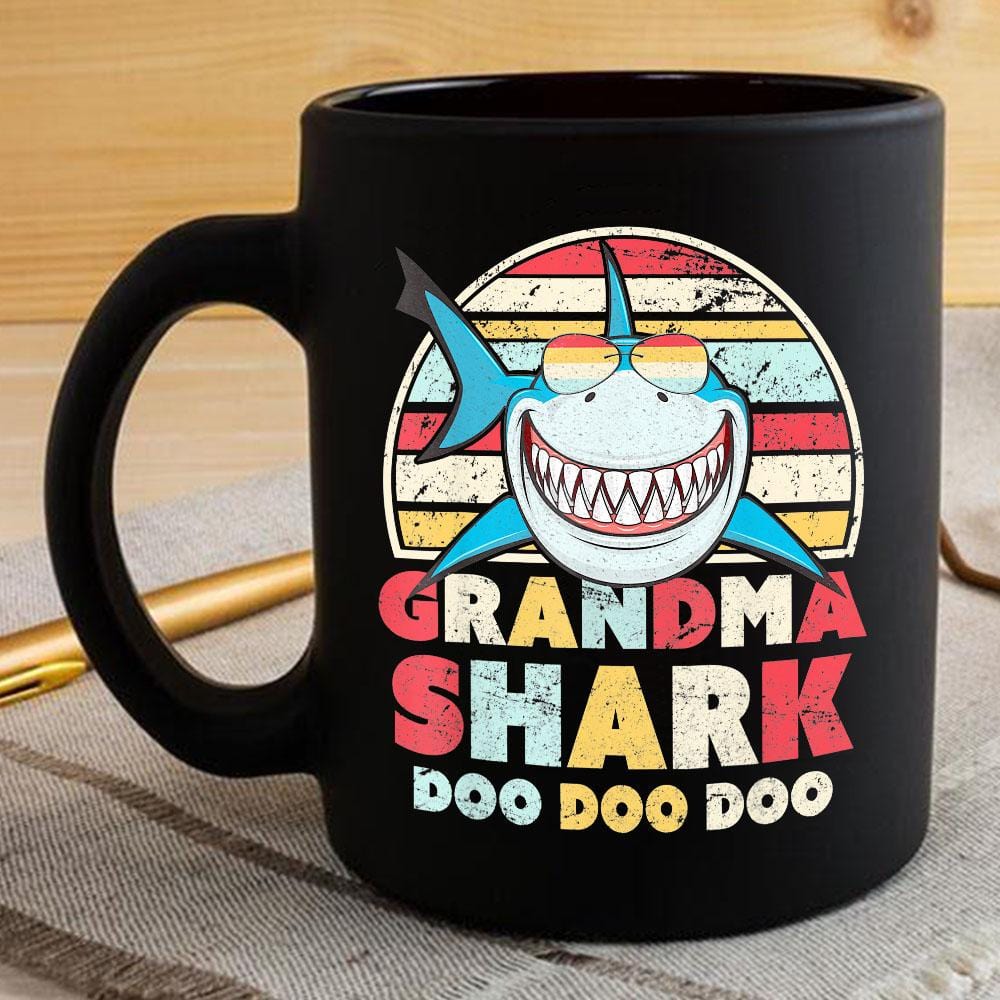 Vintage Retro Grandma Shark Doo Doo Doo Coffee Mug Womens Custom Father’s Day Mother’s Day Gift Idea BPS135