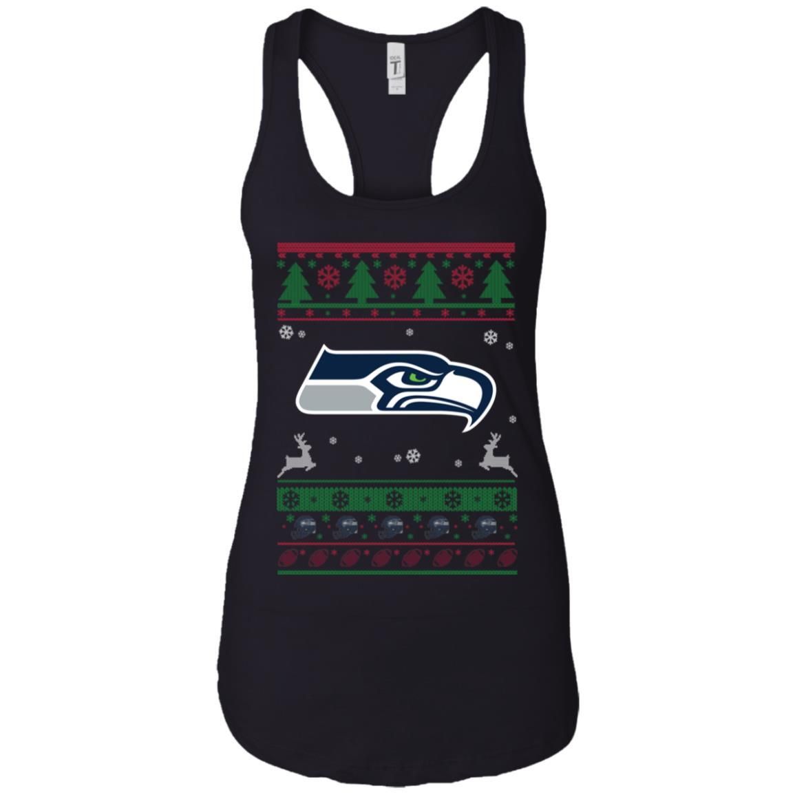 Seattle Seahawks Logo Football Teams Ugly Christmas Sweater Women Tank T-Shirt