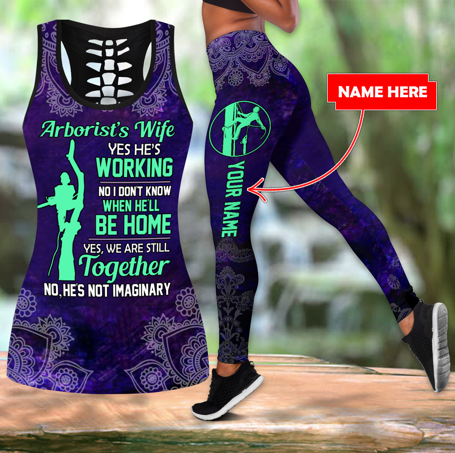 Arborist’s wife purple mandala hollow tank & leggings combo custom name