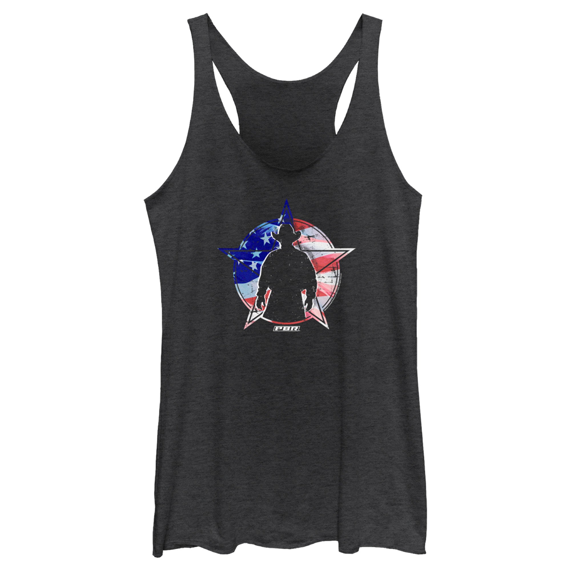 Women’S Professional Bull Riders American Flag Cowboy Silhouette Racerback Tank Top